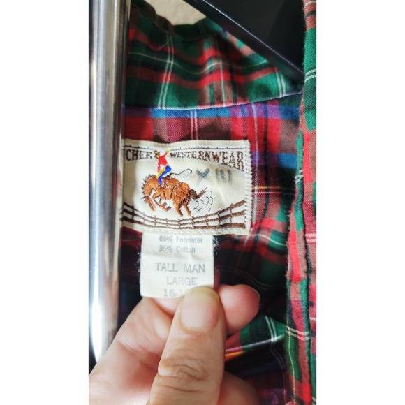 Ranchero Western Plaid Snap Button Shirt Mens Tall Large Y2K - Picture 2 of 8